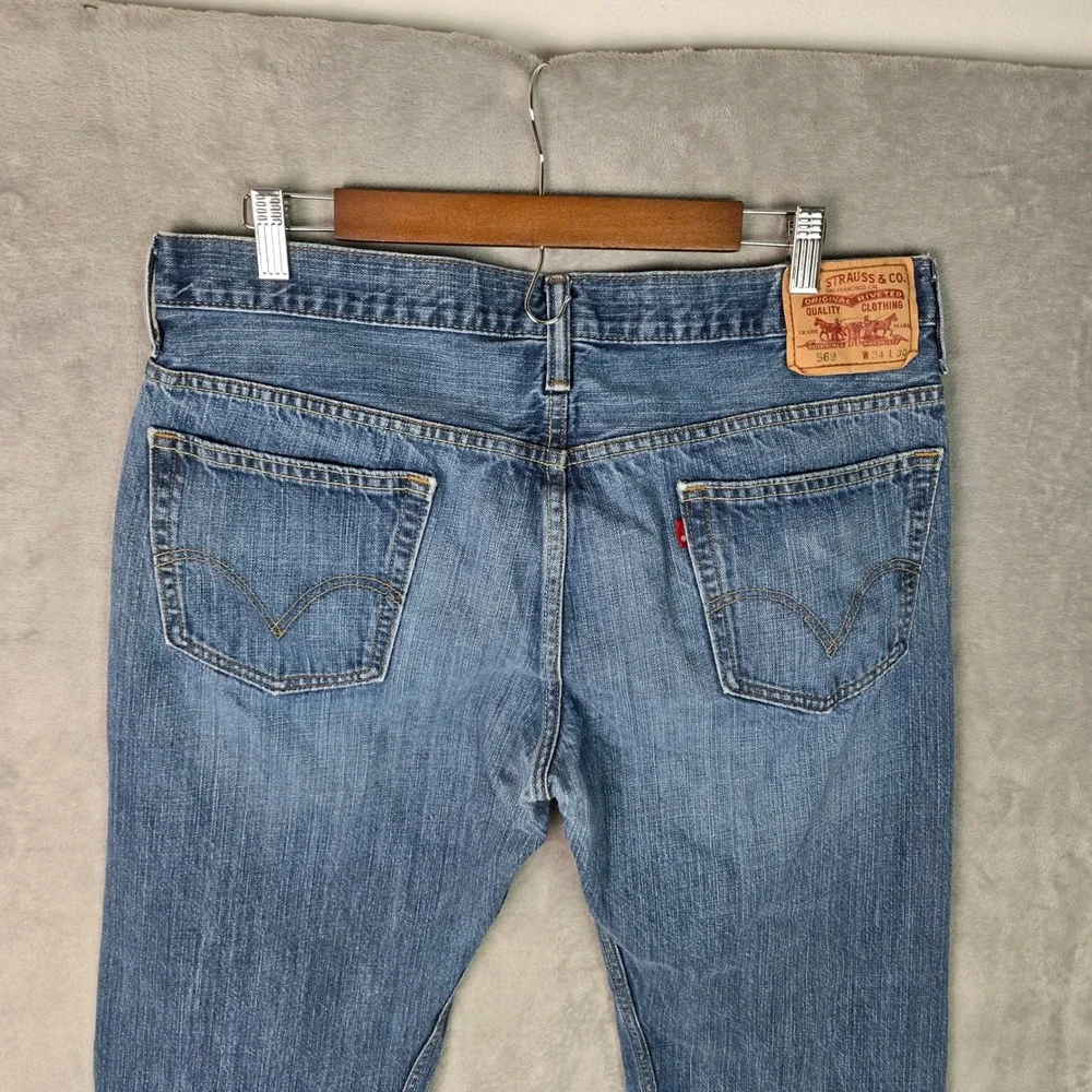 Y2K Levis 569 Loose Straight Jeans Mens 34x30 Blue Medium Wash Denim 100% Cotton